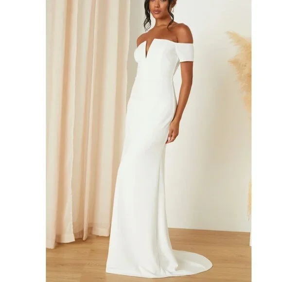 Loveliest Aura White Off-the-Shoulder Mermaid Maxi Dress Size 1X NWOT - Picture 5 of 12